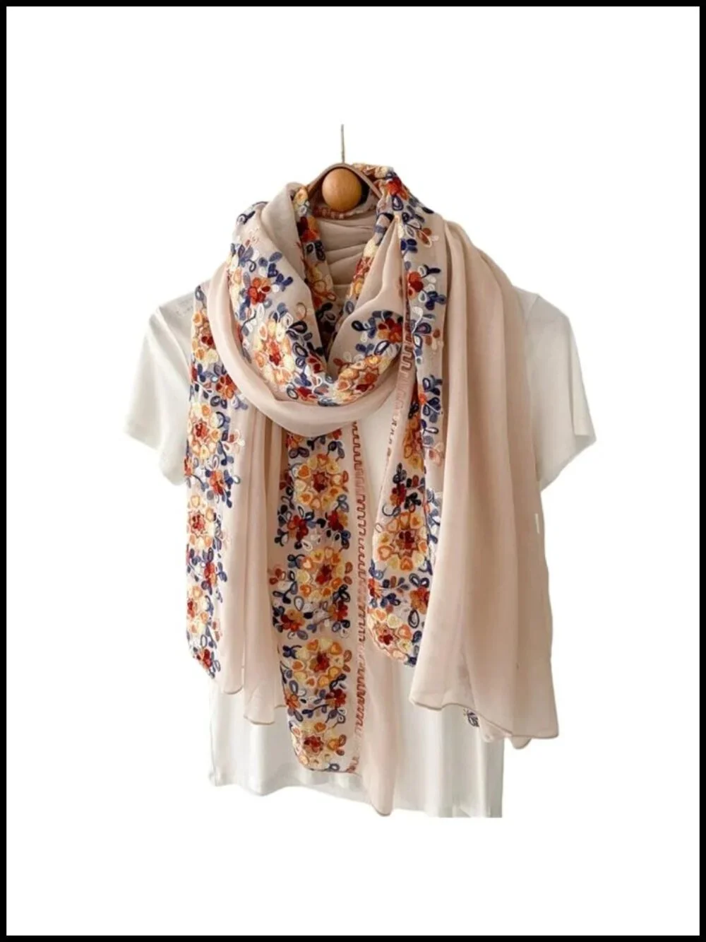 Lightweight Floral Embroidered Shawl Extra Large Wrap Scarf